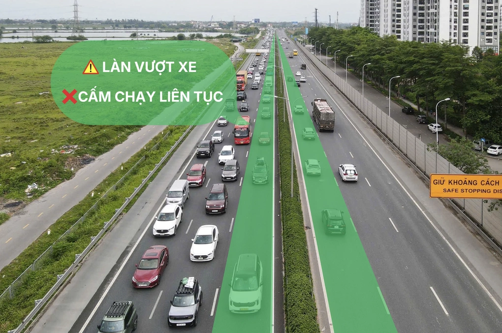Đề xuất của Cục CSGT với đường có từ hai làn xe chạy mỗi chiều trở lên, làn trái sát dải phân cách chỉ dùng để vượt. Ảnh:Phạm Chiểu (Đồ họa:Hồ Tân)